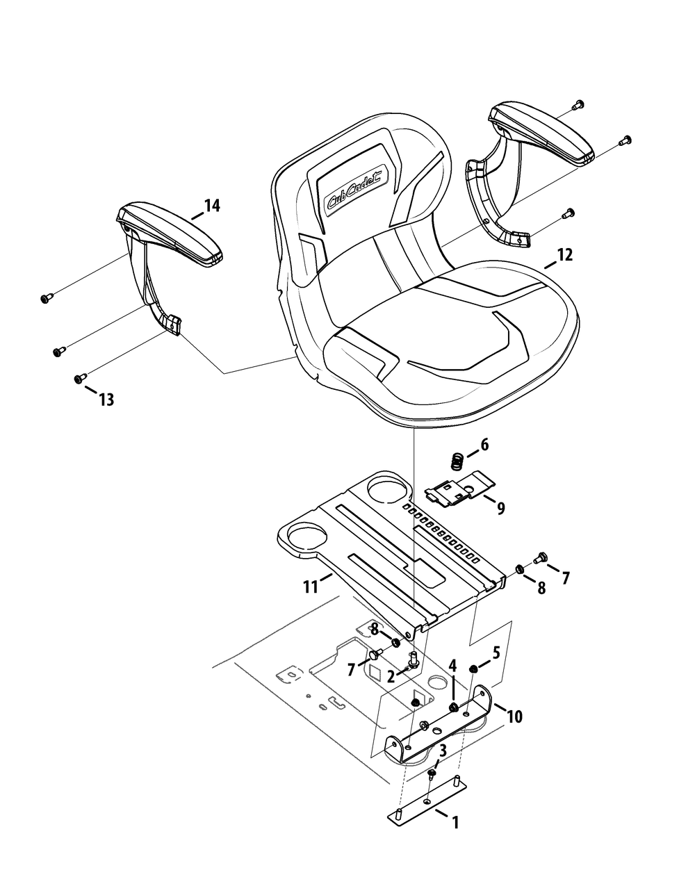 Seat Diagram and Parts List for XT2-LX42KH (13APA1CS010-13WPA1CS010)(2015) Cub Cadet Lawn Tractor